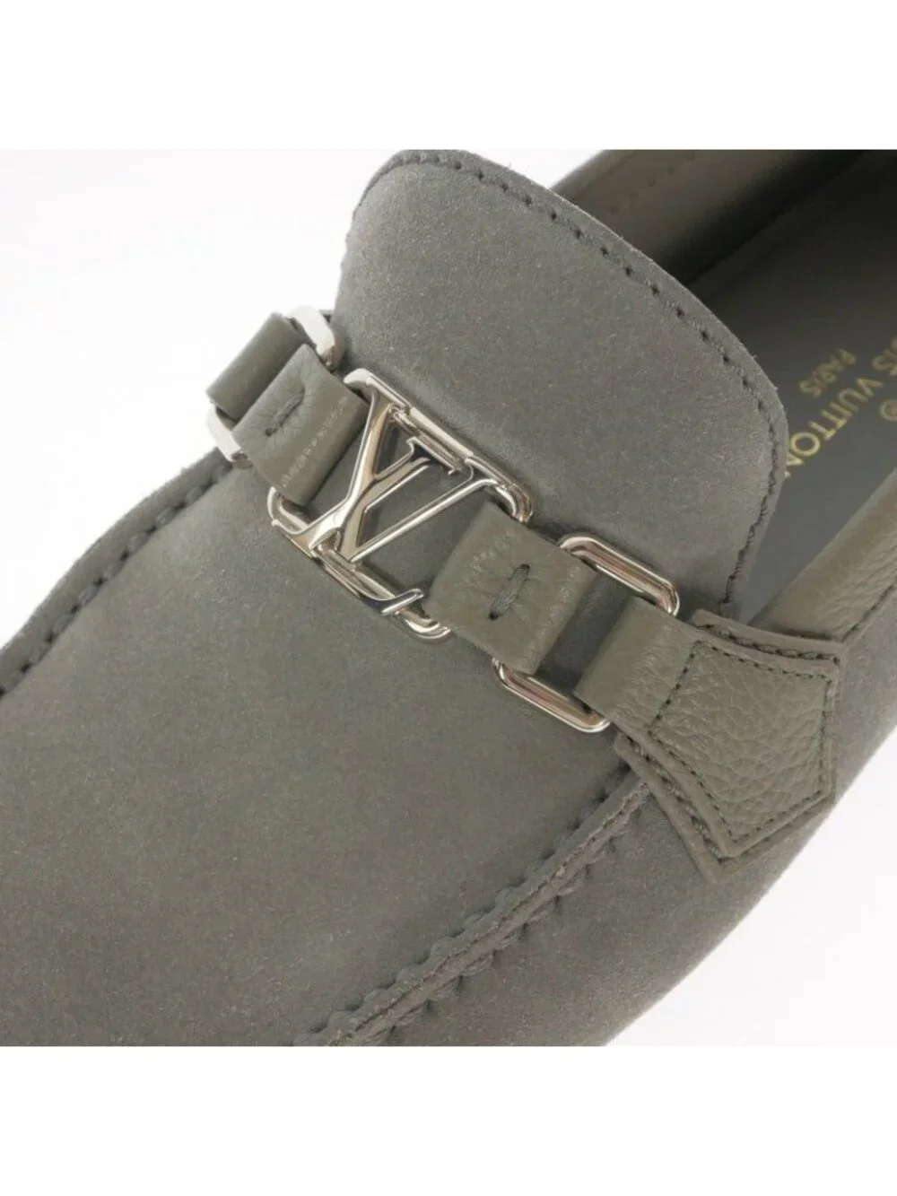 Louis Vuitton Hockenheim Line LV Logo Bit Suede Loafers Shoes 6.5 Gray